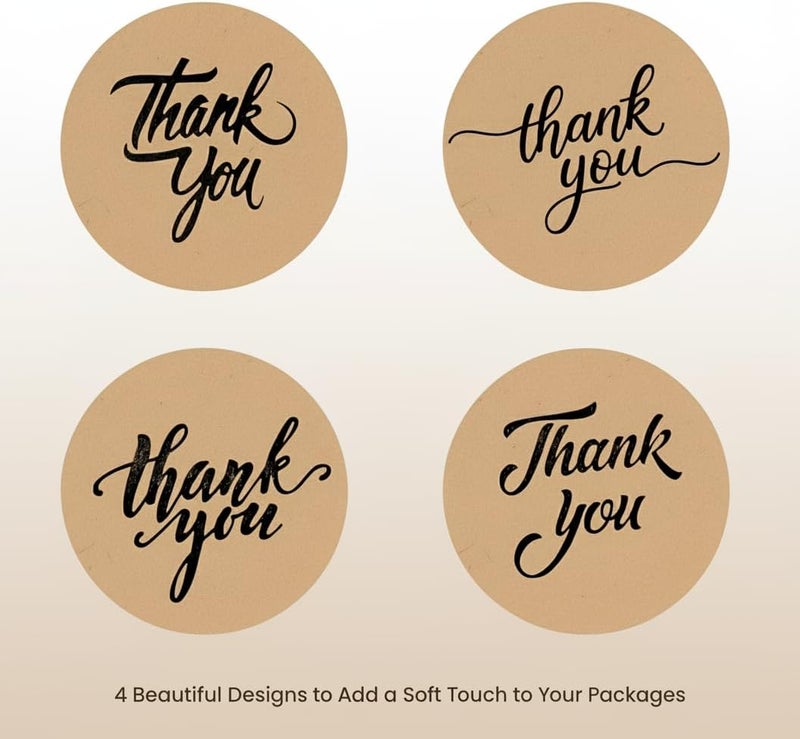 IBAKE 500 Thank You Stickers Roll – 1.5" Round Kraft Paper Labels with Black Script – Self-Adhesive Stickers for Small Business Packaging, Paper Bags, Gift Boxes & Envelopes - Image 3